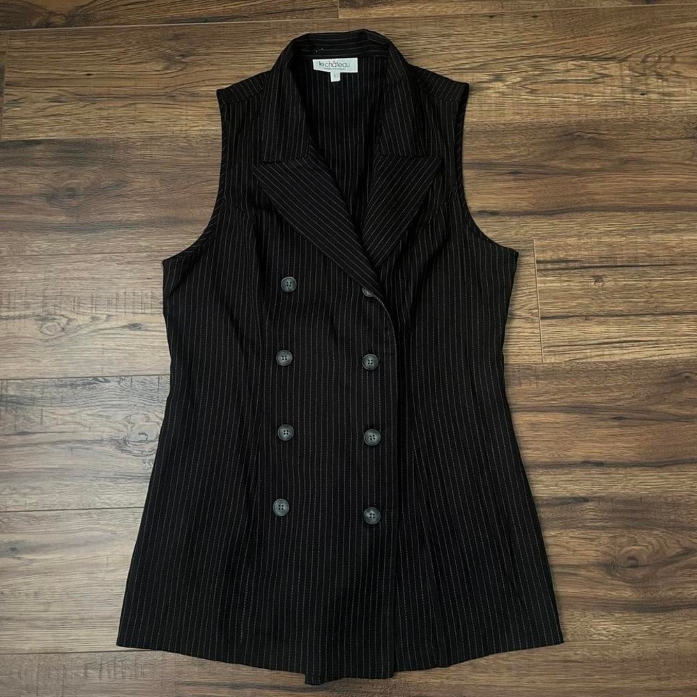 Vintage Y2K Le Chateau Pinstripe Blazer Vest Double Breasted Waistcoat Large